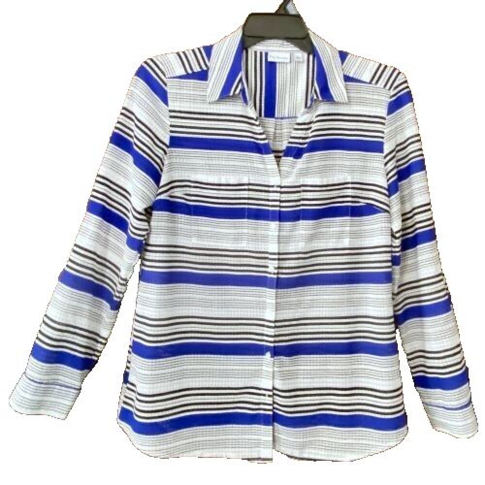 Kim Rogers Button Up Blouse Womens Size Medium Long Sleeve Striped